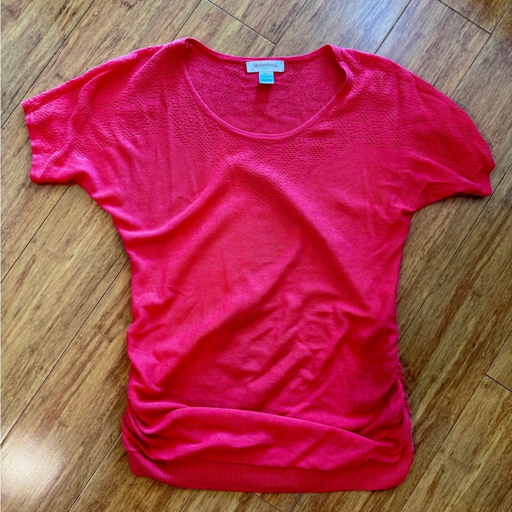 Motherhood Maternity Short Sleeve Sweater, Coral, Pointelle